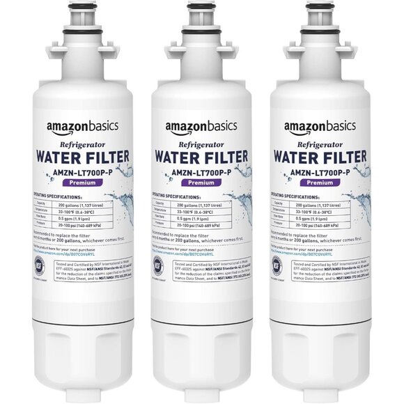 3-Pack LG LT700P Water Filter Amazon Basics NSF Fits Kenmore Refrigerator - Picture 1 of 8